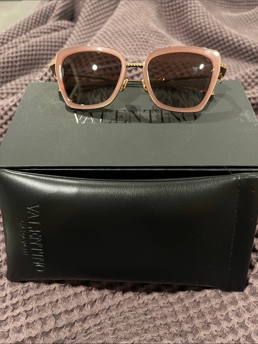 Valentino Blush Pink Square Sunglasses with Brown Lenses new without tags